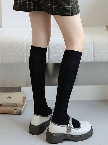 Casual Skinny Solid Color Twist Socks-Homeunderwear