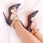 Point Toe  Stiletto Heel Lace Up Cutout Pumps