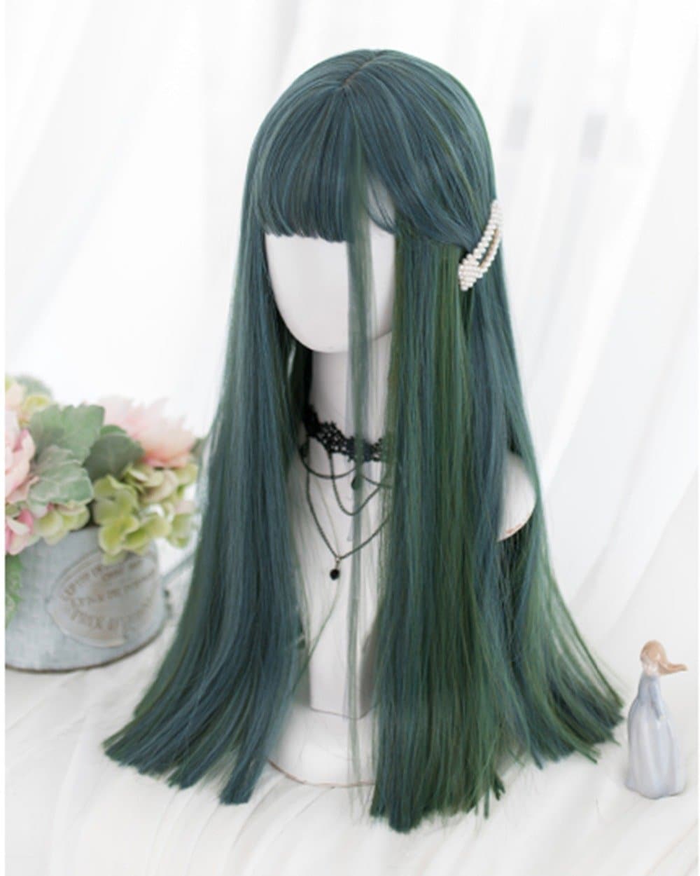 Free Shipping For Hivava Green/Blue Natural Straight Lolita Cosplay Wig