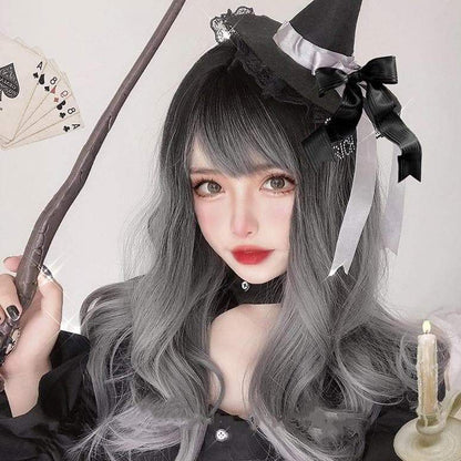 Free Shipping For Hivava Black Gray Gradient Cute Girl  Large Wavy Curl Wig