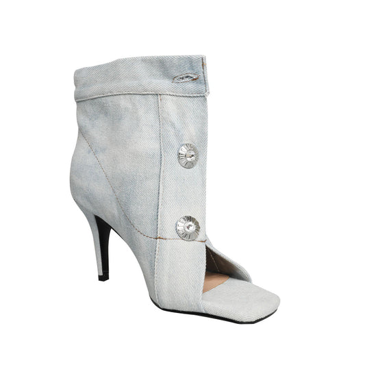 Cowboy Denim Peep Toe Stiletto Boots-Homeunderwear