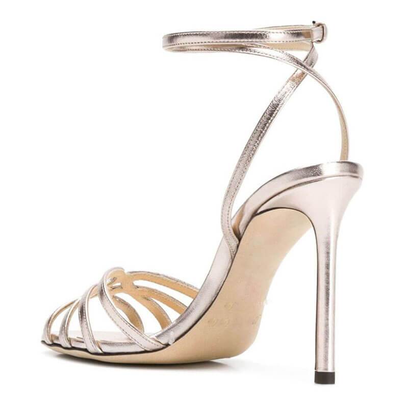 Casual Plain Open Toe Leather Stiletto Heel Sandals