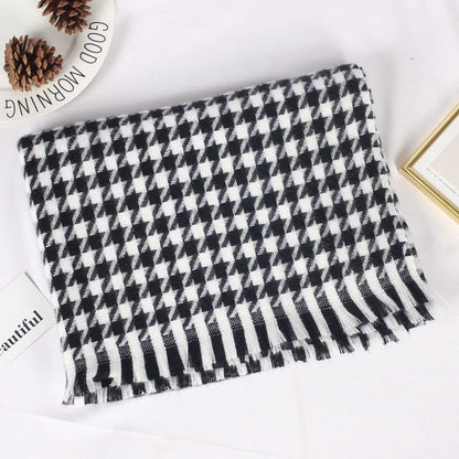 Imitation Cashmere Houndstooth Tassled  Shawl Scarf