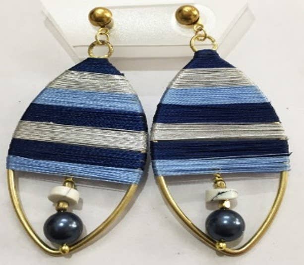 Free Shipping For  Women's Blue and Silver Handcrafted Silk String Earrings