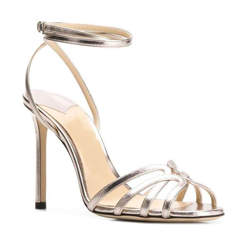 Casual Plain Open Toe Leather Stiletto Heel Sandals