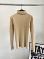 New Fashion Casual Long Sleeves Skinny Solid Color High-Neck Sweater Tops-Homeundewear