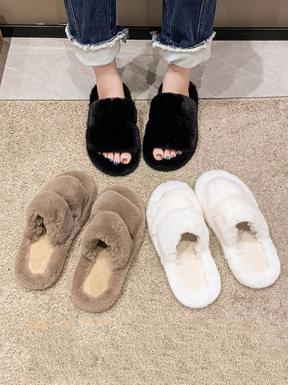 Simple Velvet Keep Warm Solid Color Slippers-Homeunderwear