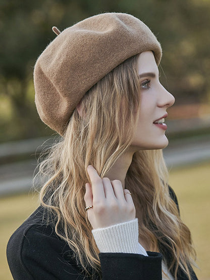 Simple Wool Solid Color Beret Hat-Homeunderwear