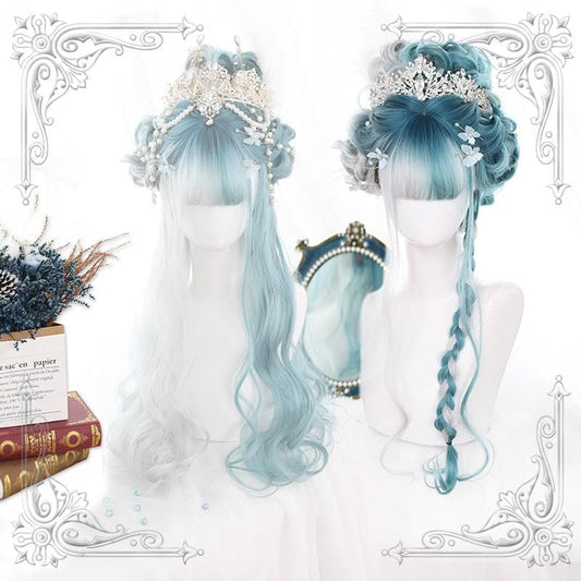 Free Shipping For Hivava Green-Grey Mixed Lolita Long Curl Wig