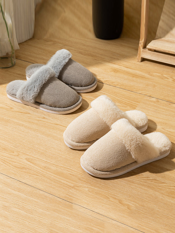 Home Wear Velvet Keep Warm Solid Color Slippers-Homeunderwear