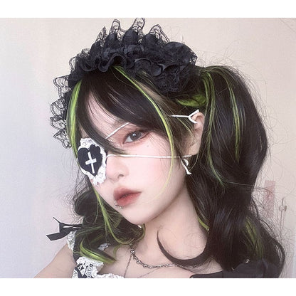 Free Shipping For Hivava Lovely Kawaii eGirl Monster Style Green Black Curly Wig