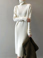 Urban Loose Long Sleeves Split-Side Solid Color High-Neck Sweater Dresses-Homeunderwear