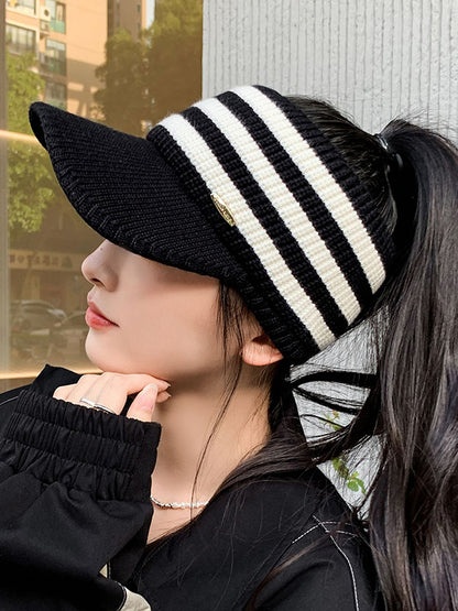 New Fashion Casual Weave Contrast Color Striped Jacquard Solid Color Hats&Caps-Homeundewear