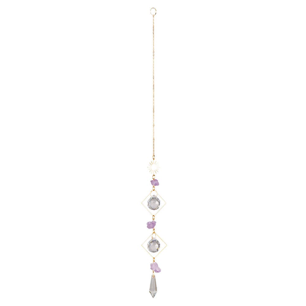 Free Shipping For SUN WITH AMETHYST DOUBLE TRIANGLE CRYSTAL SUNCATCHER