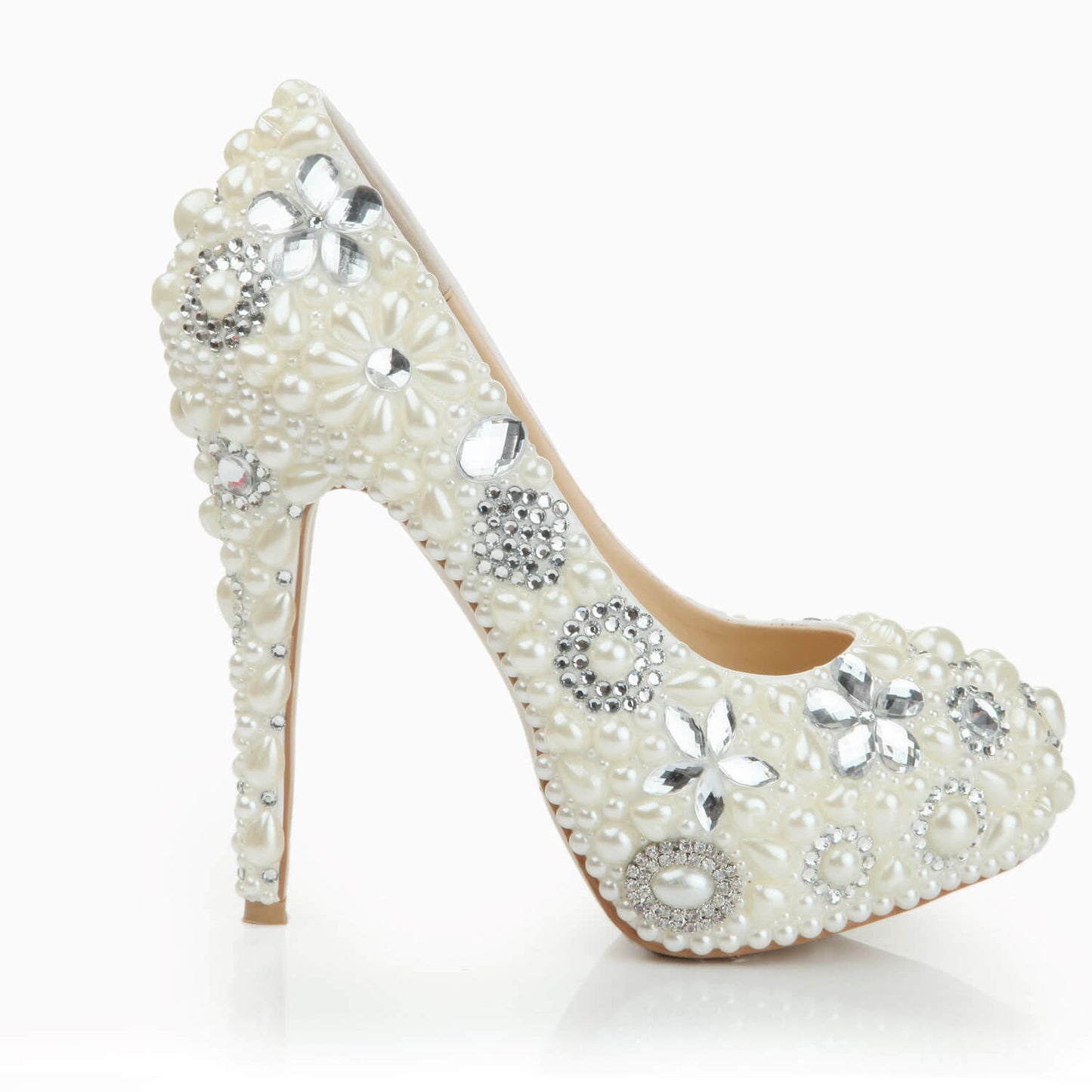 Rhinestone Leather Point Toe Wedding Pumps