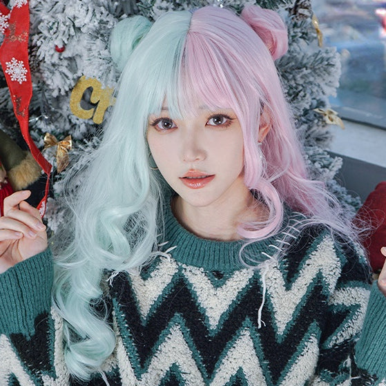 Free Shipping For Hivava Alice Bear Cotton Candy Parted Pink Mint Wig