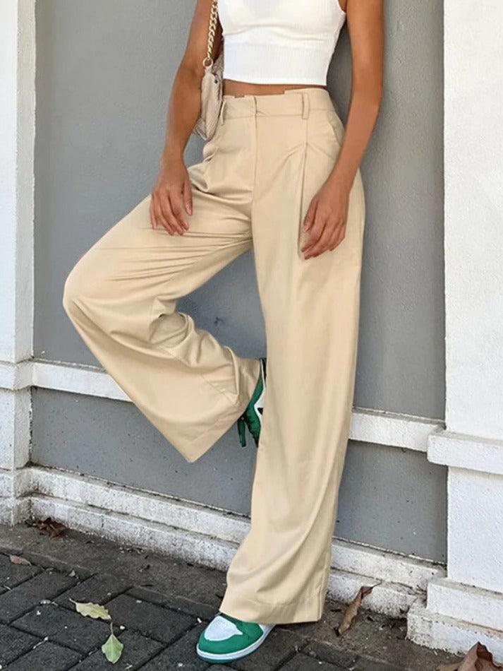 Solid High Rise Tailored Pants