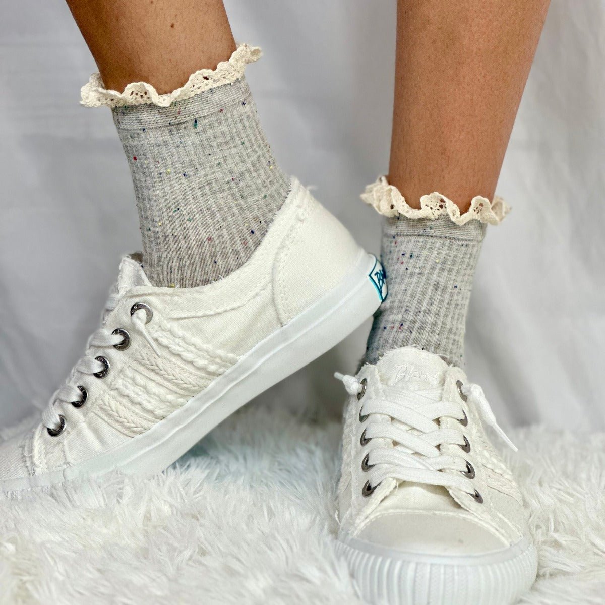 CONFETTI  lace topped ankle socks - grey