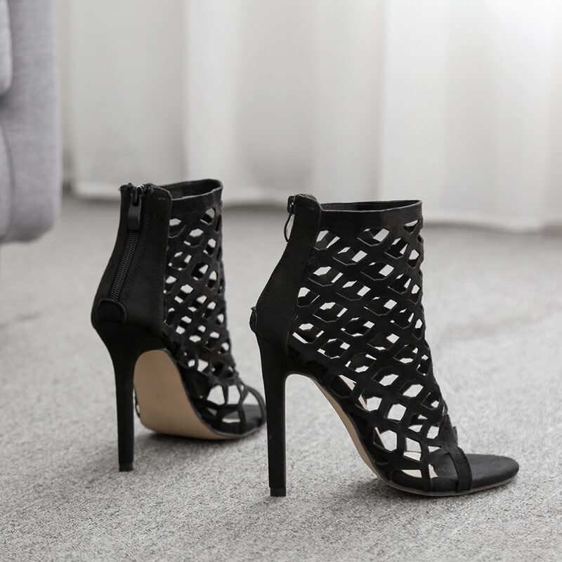 Black Peep Toe Cutout High Heel Sandals