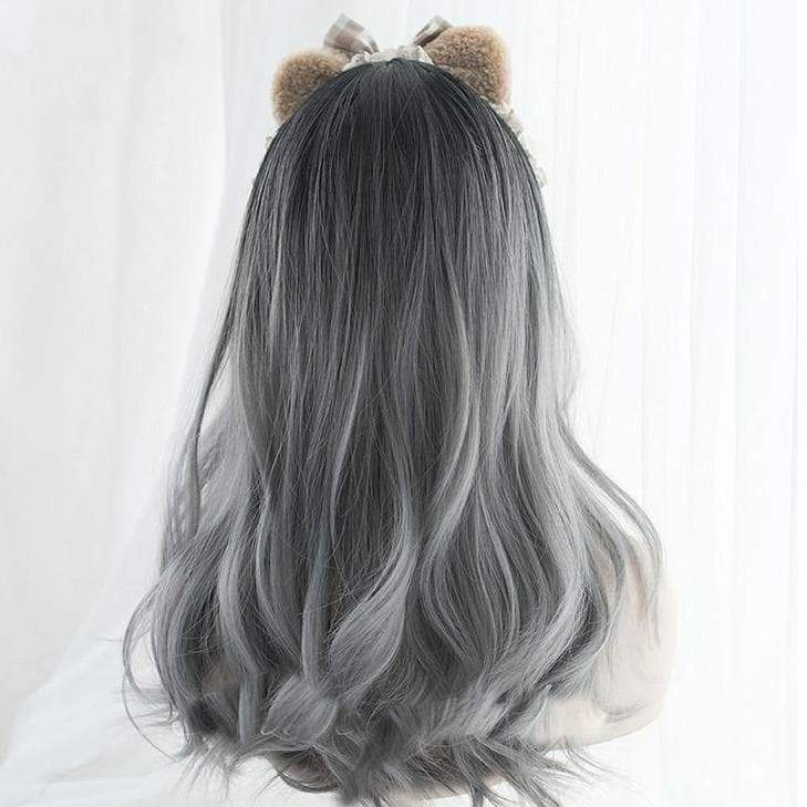 Free Shipping For Hivava Black Gray Gradient Cute Girl  Large Wavy Curl Wig