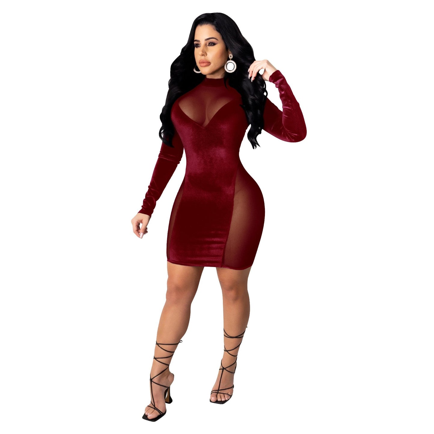 Mesh Stitched Velvet Dress