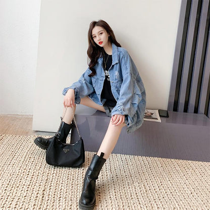 Autumn Loose Hole Denim Coat