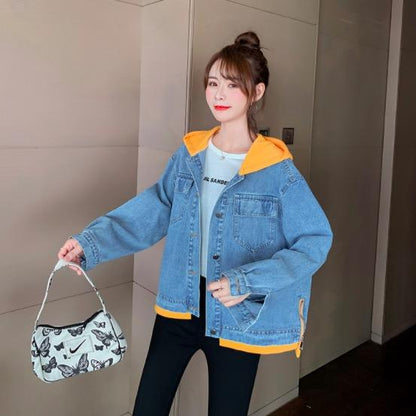 Loose Student BF Girl Denim Color Matching Coat