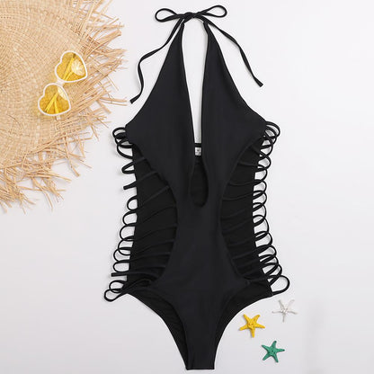 Black strap cut out one piece swimsuit