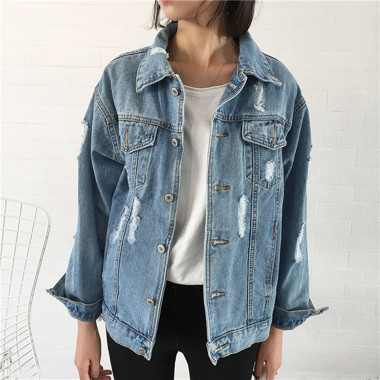 Casual Loose Wash Worn Denim Coat-Homeunderwear