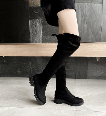 Elastic Thick Heel Round Head Plush Large Fashion Boots