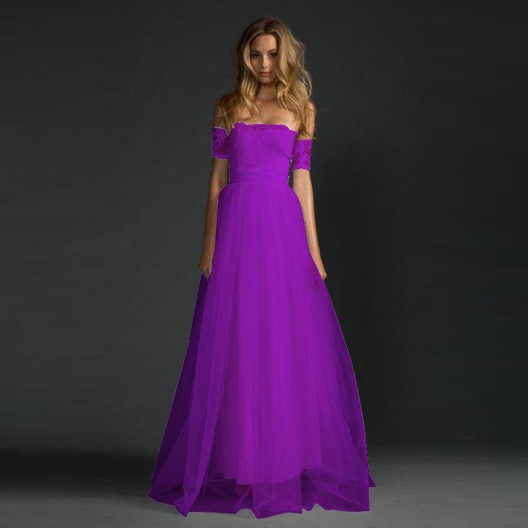 Clearance Off-shoulder Lace Pleated Bowknot Floor Grown Long Dress