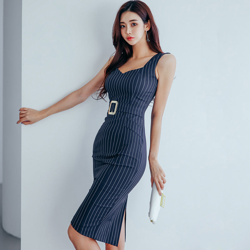 Elegant Striped Bodycon Pencil Dress