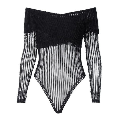 Sexy Mesh One Shoulder Long Sleeve Jumpsuit