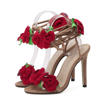 Rose Cross lace High Heel Sandals