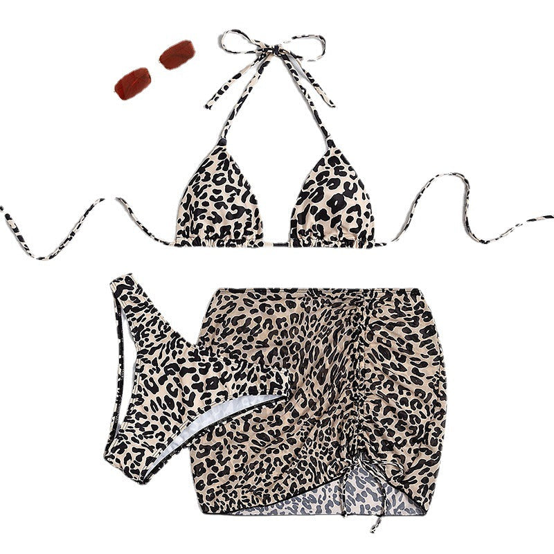 Leopard Print High-waist Three-piece Bikini Swimsuit