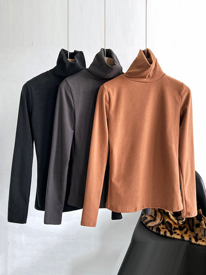 New Fashion Casual Skinny Keep Warm Solid Color High-Neck T-Shirts Tops-Homeundewear