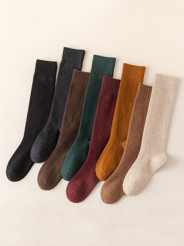 Casual Breathable Solid Color Mid-Calf Socks-Homeunderwear