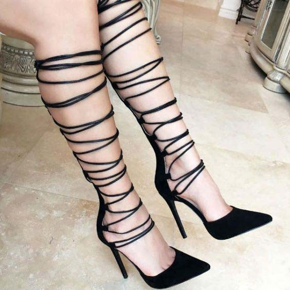 Closed Toe High Heel  Cross Strap Sandals