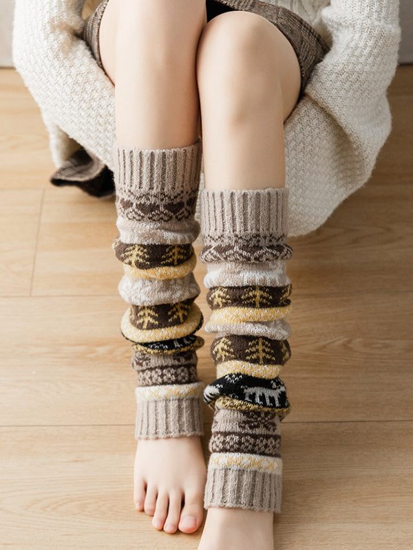 Knitting Keep Warm Printed Leg Warmers Accessories-Homeunderwear