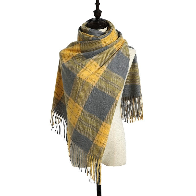 British Style Warm Imitated Cashmere Tassled Shawl Scarf