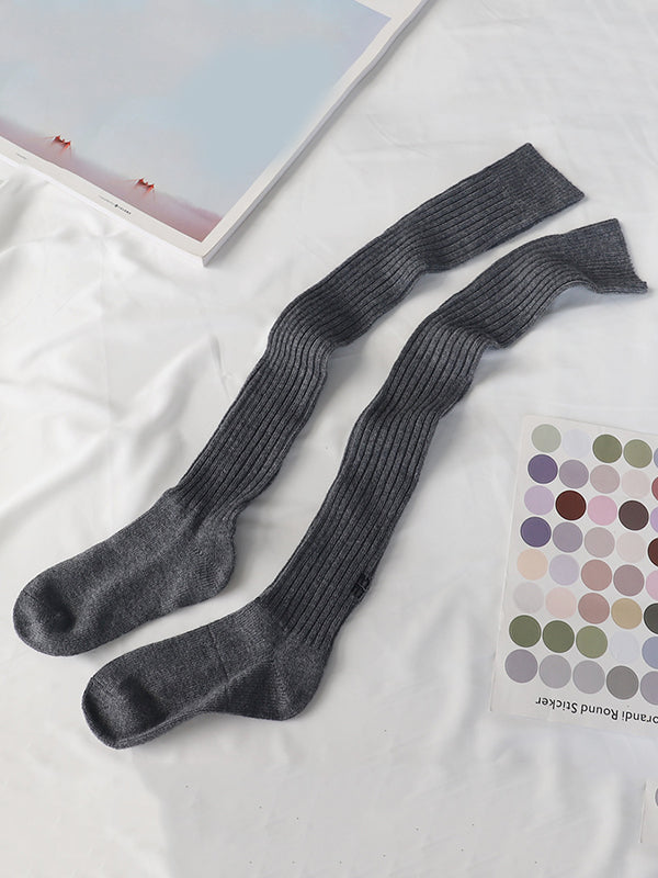 Casual Solid Color Knitting Stockings Accessories-Homeunderwear