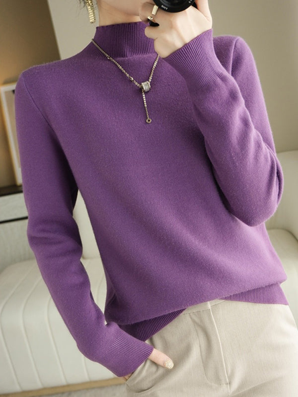 Skinny Solid Color Half Turtleneck Sweater Tops