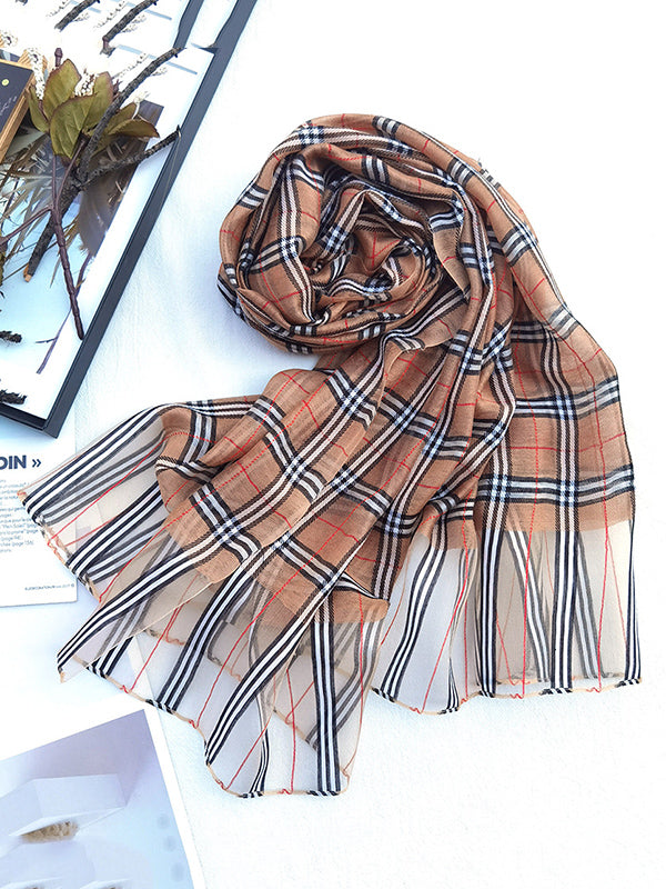 Wool Blend & Mulberry Silk Plaid Sun-Protection Shawl&Scarf