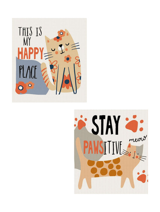 Free Shipping For Reusable Dish Cloth, Cat Sentiment, Set of 2