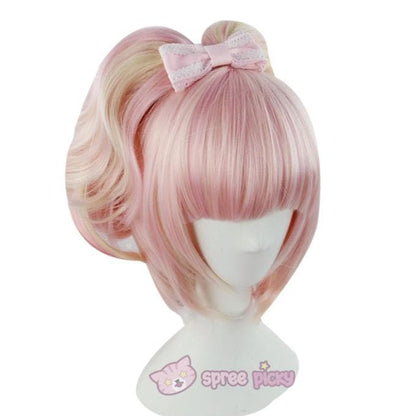 Free Shipping For Hivava Lolita Sakura Pink and Pale Gold Mixed Color Wig with 2 Pony Tails 3 Pieces Set