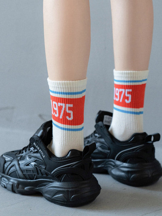 Simple Letter Sports Cotton Socks