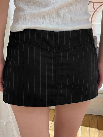 Black Striped Low Waisted Halter Skirt