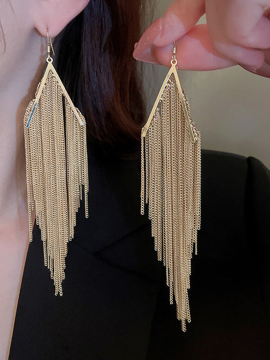 Geometric Plain Tasseled Drop Earrings