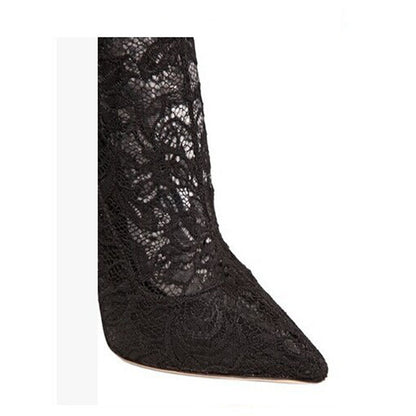 Sexy Black Lace Pointed Toe Thigh High Boots