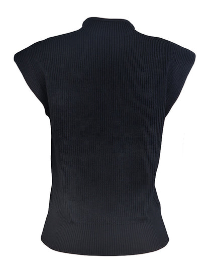 Casual Cap Sleeve Solid Color High-Neck Sweater Tops Pullovers-Homeunderwear